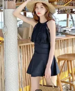 黒 フリル ワンピース水着