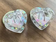 光る！シャカシャカヘアゴム ハート型白2個セット　ハンドメイド
