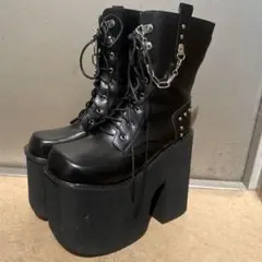 厚底 超厚底 ブーツ チェーン付き ブラック 地雷 サブカル 16cm 24cm
