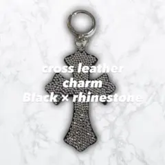 レザー クロスパッチ チャーム ラインストーン ビーズ ストラップ 平成ギャル