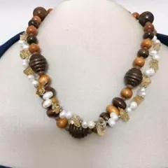 ネックレス　2本　セット　淡水パール　シトリン　天然木　デザインネックレス