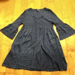 ネイビー リブ編み チュニック 五分袖