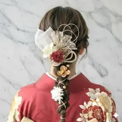 レッド　成人式　卒業式　ドライフラワー髪飾り　ヘッドドレス　赤　振袖　袴　水引