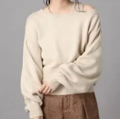 ベージュ クロップドニット バルーンスリーブ 長袖 ローリーズファーム