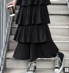 SpRay プリーツティアードフリルロングスカート