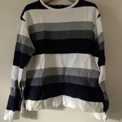 ビームス　ストライプ長袖カットソー ネイビー グレー ホワイト