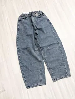 新品GUバレルレッグジーンズ160 ブルー