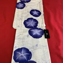 1点のみ 浴衣 レディース 2900 綿麻 花柄 青 ゆかた フリーサイズ 生成