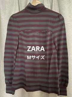 【美品】ZARA ボーダー ハイネック 長袖カットソー ニット Mサイズ