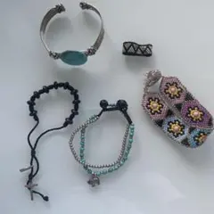 ターコイズとシルバーブレスレット4点 指輪1点セット