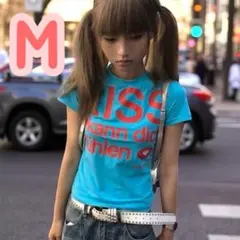 y2k Tシャツ ピチT ストリート 平成ギャル レディース 青 ブルー M