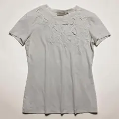 美品✨ブルマリン カットソー Tシャツ ブラウス 半袖 花柄 刺繍 レース 白のサムネイル