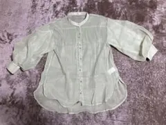 レース　透け感　長袖　バルーン　袖　シャツ