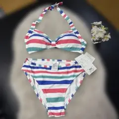 ストライプ柄水着＆デニムショートパンツセット