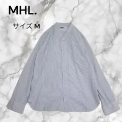 美品✨ MHL バンドカラー 長袖シャツ ストライプ メンズ M コットン