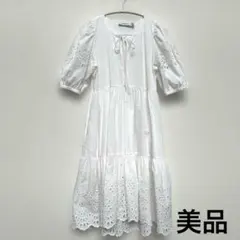 美品★COACH 刺繍ロングワンピース ホワイトOサイズ