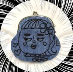 エェッ？早い者勝ち！！ハンドメイド❤️がま口❤️刺繍❤️デニム❤️がま口小物入れ❤️キモ顔