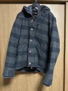 grnネイビー グレー ストライプ フード付コート