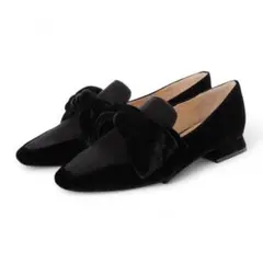 黒ベルベットリボンフラットシューズ