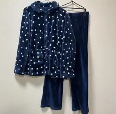 あ*⋆様 襟付きパジャマ ドット 紺色 かわいい ポケット付き 水玉