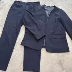 GU レディースパンツスーツセット　ノーカラー　上下M Sサイズ違い　ネイビー