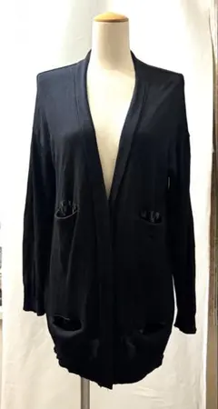 L ランバン　LANVIN 黒　ロングカーディガン　スパンコール　ポケット