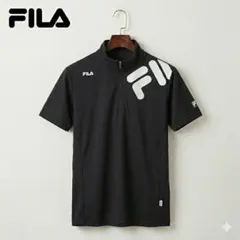 FILA フィラ ハーフジップ 半袖 モックネック ビッグロゴ M ブラック