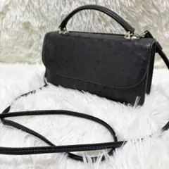 オーストリッチ 2way セカンドバッグ ハンドバッグ ウォレット ブラック