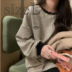 748 L 長袖Tシャツ ロンT ボーダーゆったり大きいサイズ 韓国カットソー