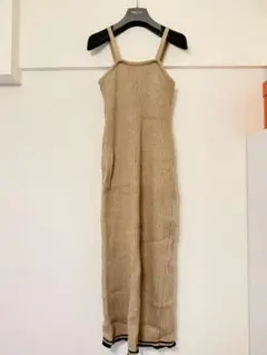 ベージュ リブ編み キャミワンピース