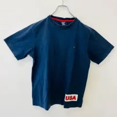 【a0732】トミーヒルフィガー 半袖コットンTシャツ 紺 USA シンプル M