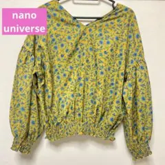 ナノユニバース　フラワープリントブラウス　花柄　長袖　イエロー　黄色