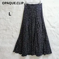 オペークドットクリップ　ロングフレアスカート　マキシ丈　ドット柄　黒×白　L