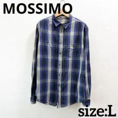 MOSSIMO 猫目ボタン 青とグレーのチェック柄長袖シャツ L