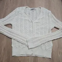 8 seconds ホワイト ケーブル編み カーディガン