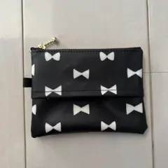 ポケットティッシュポーチ ラミネート リボン柄 黒 ハンドメイド