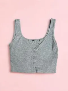 SHEIN グレー リブ クロップドタンクトップ Sサイズのサムネイル