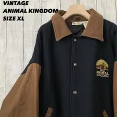 ヴィンテージ古着DISNEY アニマルキングダム刺繍ロゴ袖レザースタジャン XL