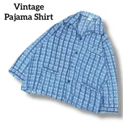 ユーロ古着　ヴィンテージパジャマシャツ　CA　幾何学柄　総柄　ブルー