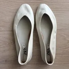 ZARA ザラ 合成皮革 バレエシューズ フラット ホワイト 36 美品
