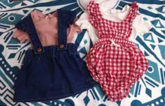 デニム 赤チェック ロンパース オーバーオール 4点セット