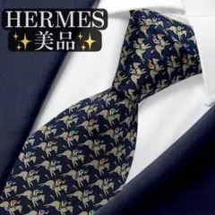 美品✨HERMES ネクタイ　エルメス　ホースシューズ　馬蹄　ネイビー　【C】 良品✨HERMES ネクタイ エルメス 馬蹄 ホースシューズ ネイビー - メルカリ
