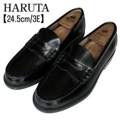 【未使用級】HARUTA 24.5 906 ガラスレザー コインローファー 黒