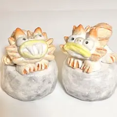 シーサー　ハンドメイド　置物　ミニチュア　オブジェ　粘土　小物　オレンジ