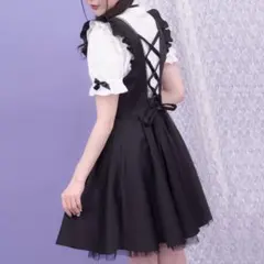 バックレースアップジャンパードレス 黒 ジャンスカ 地雷系 量産型 MARS