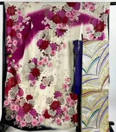 美品✨振袖7点フルセット　落款入りLako kula 薔薇柄 正絹☆