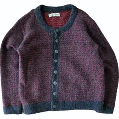 70s【L.L.Bean】バーズアイニット ウール カーディガン レッド×グレーのサムネイル