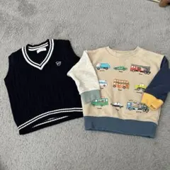 車のイラスト付きトレーナーとノースリーブセット