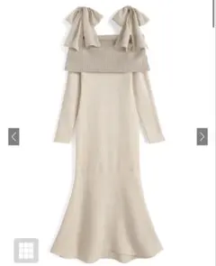 【タグ付き美品】リボンシャギーオフショルダーリブニットワンピース[ru1502]