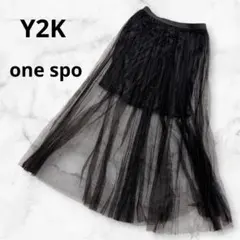♥Y2K 平成レトロ チュールロングスカート ブラック 透け感 フレアのサムネイル